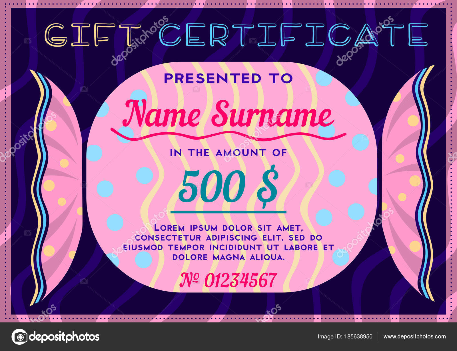 children gift certificate form bright pink candy dark background gift certificate form