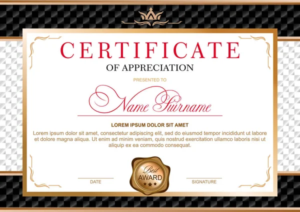 Certificado Oficial Solemne Elegante Estilo Real Tonos Negro Oro Con — Archivo Imágenes Vectoriales