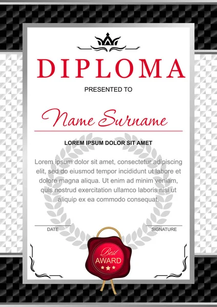 Diploma Stile Ufficiale Solenne Elegante Royal Nei Toni Del Nero — Vettoriale Stock