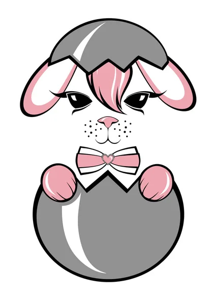Easter Bunny Pink Sweet Grey Egg Bow Neck — Stock Vector