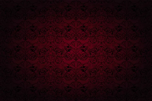 Royal Vintage Fondo Gótico Rojo Oscuro Negro Con Patrón Barroco — Vector de stock