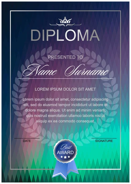 Diploma Sfondo Poligonale Astratto Colore Diverso Formato Verticale — Vettoriale Stock