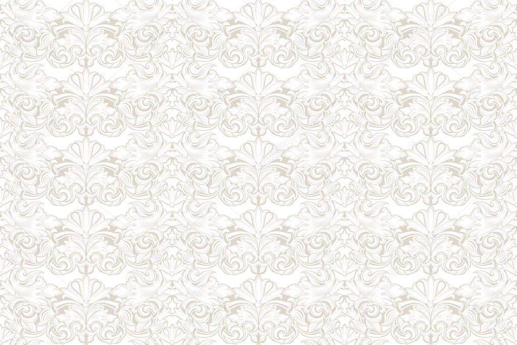 white seamless vintage background in baroque, rococo, renaissance style. With classic floral ornament (horizontal format)