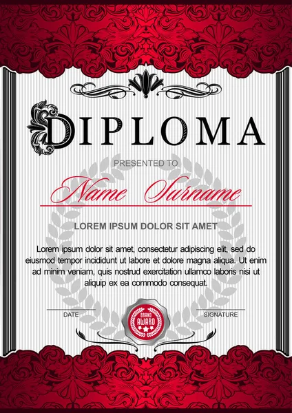 Diploma Verticale Nello Stile Vintage Rococò Barocco Decorato Con Ornamenti — Vettoriale Stock