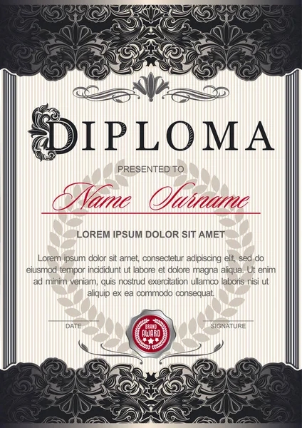Diploma Verticale Nello Stile Vintage Rococò Barocco Decorato Con Ornamenti — Vettoriale Stock