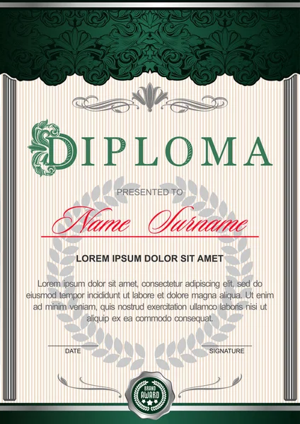 Diploma Vertical Estilo Vintage Rococó Barroco Decorado Com Ornamento Floral —  Vetores de Stock