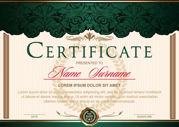 Сертифікат Горизонтальний Стилі Вінтаж Рококо Бароко Вигляді Сцени Сценами Колонами — стоковий вектор