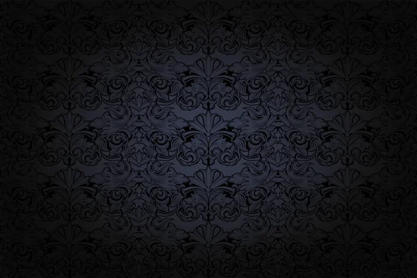 Винтажный Готический Фон Темно Сером Черном Классическим Барочным Рисунком Рококо — стоковый вектор