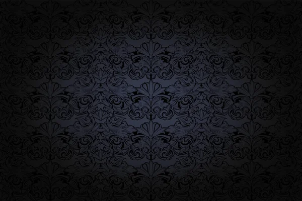 Fondo Gótico Vintage Gris Oscuro Negro Con Patrón Barroco Clásico — Vector de stock