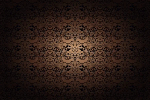 Fond Gothique Vintage Bronze Caramel Chocolat Noir Avec Motif Baroque — Image vectorielle