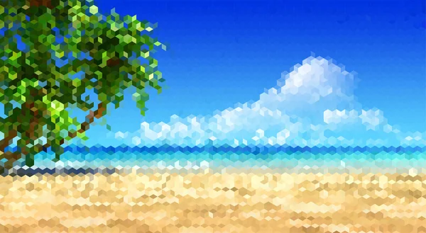 海滩和棕榈树 几何形状 多边形和3D 的横向平面格式 — 图库矢量图片