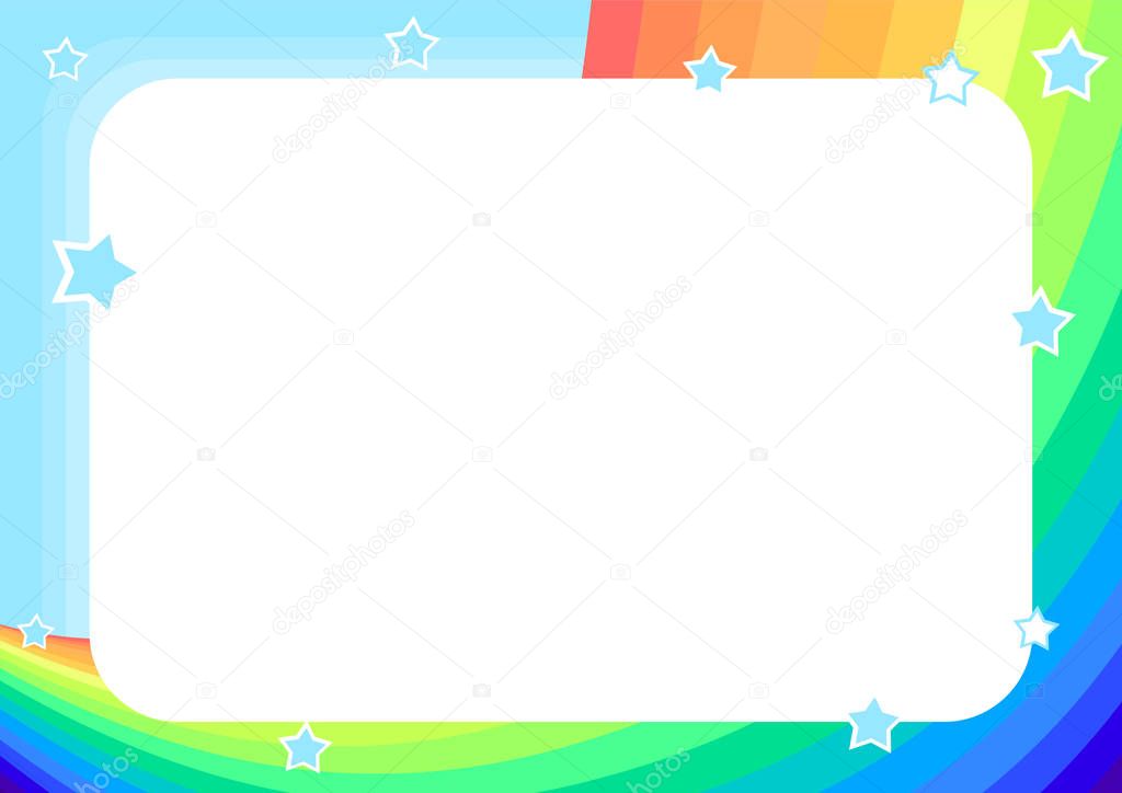 frame with rainbow, sky and stars in cartoon style (background for children's announcements, photos, diploma, certificate, coupon)