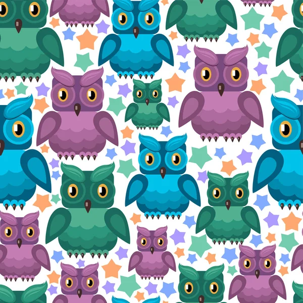 Baykuşlar farklı renkler ve beyaz arka plan (kesintisiz doku üzerinde yıldız)