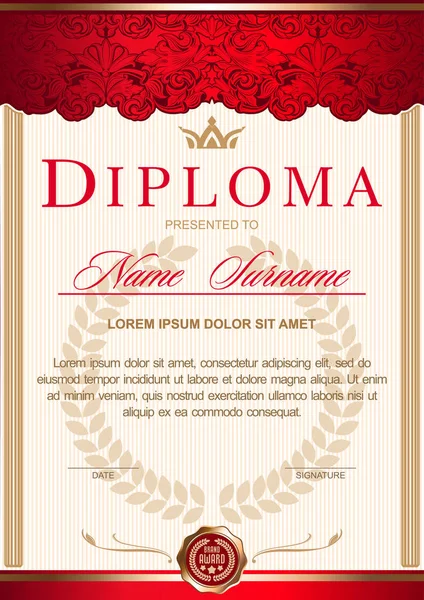 Diploma Verticale Nello Stile Reale Vintage Rococò Barocco Decorato Con — Vettoriale Stock