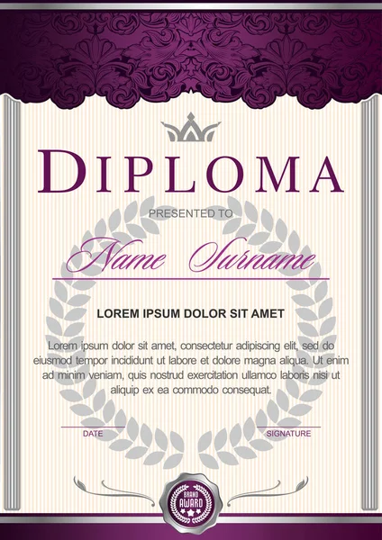 Diploma Verticale Stile Reale Vintage Rococò Barocco Glamour Decorato Con — Vettoriale Stock