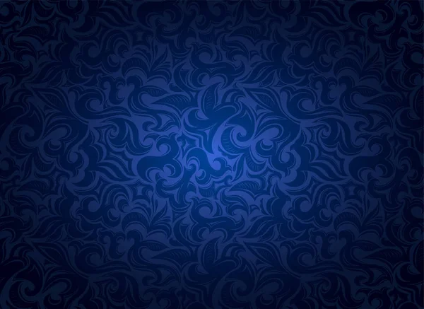 Damask Vintage Blue Ultramarine Background Floral Elements Gothic Baroque Style — Stok Vektör