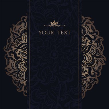 Mandala Lüks Geçmişi, düğün davetiyesi için süs şablonu, kitap kapağı, broşür, kartpostal, arkaplan, duvar kağıdı, dekorasyon, altın ve koyu mavi