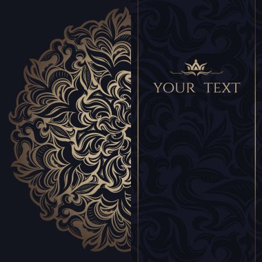 Mandala Lüks Geçmişi, düğün davetiyesi için süs şablonu, kitap kapağı, broşür, kartpostal, arkaplan, duvar kağıdı, dekorasyon, altın ve koyu mavi