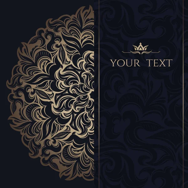 Mandala Lüks Geçmişi, düğün davetiyesi için süs şablonu, kitap kapağı, broşür, kartpostal, arkaplan, duvar kağıdı, dekorasyon, altın ve koyu mavi