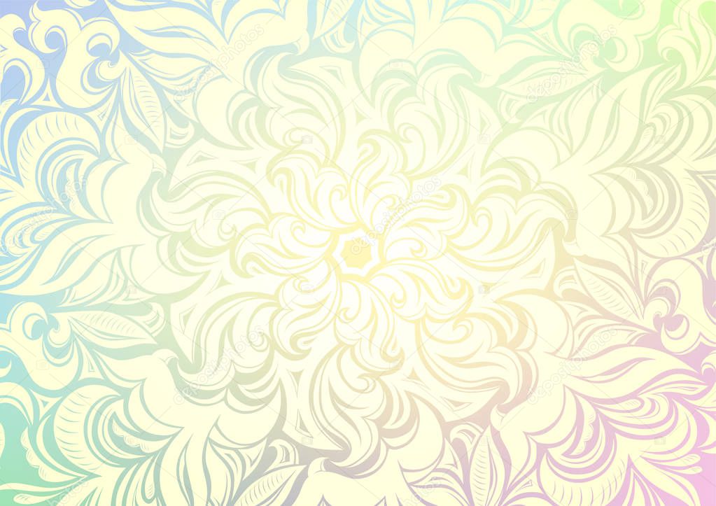 Dreamy gradient wallpaper with mandala pattern. Vector background for yoga, meditation poster