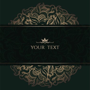 Mandala Lüks Arkaplan, düğün davetiyesi için süs şablonu, kitap kapağı, broşür, kartpostal, arkaplan, duvar kağıdı, dekorasyon, altın ve koyu yeşil