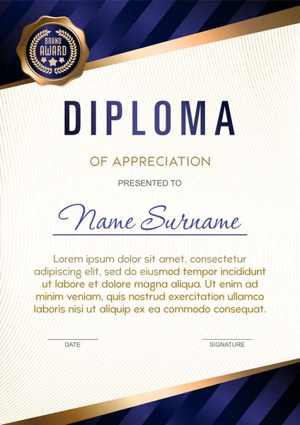 Modello Diploma Lusso Stile Certificato Illustrazione Vettoriale Eps10 — Vettoriale Stock