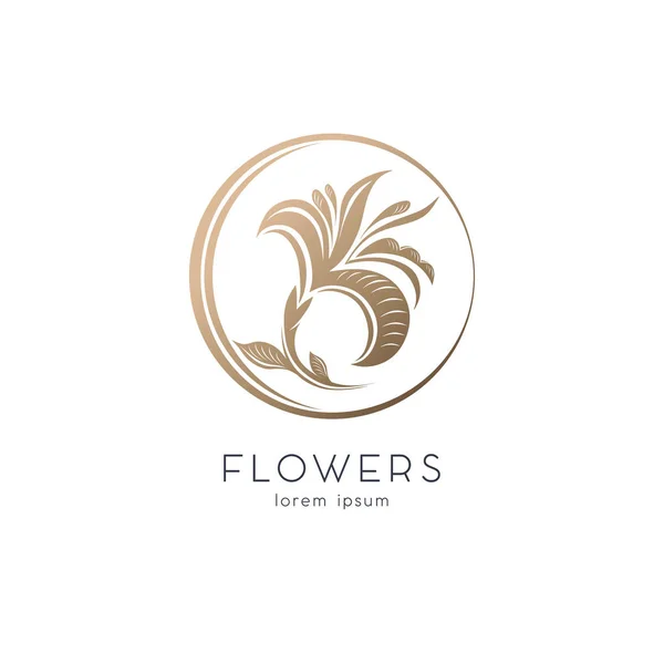 Flor Dourada Lírio Gracioso Círculo Emblema Logotipo Modelo Para Estúdio — Vetor de Stock