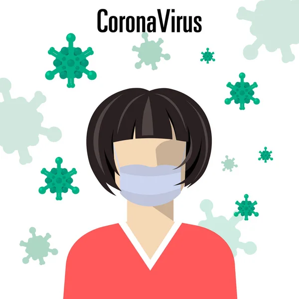 Wuhan Novel Coronavirus 2019 Ncov Mujer Máscara Médica Con Bacterias — Vector de stock