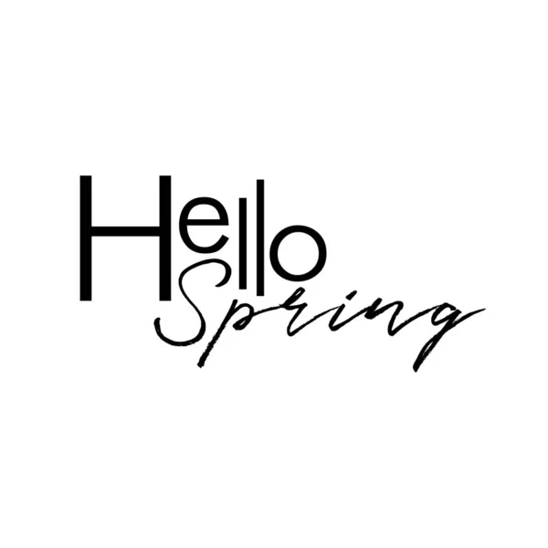 Hello Spring Lettering Ilustração Vetorial Isolada Preta Para Cartões Anúncios —  Vetores de Stock