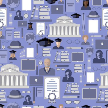 Öğrenciler, Profesör, diploma, aletler, kitaplar, dünya, kırtasiye malzemeleri, mezuniyet şapkası. Vektör illüstrasyonu