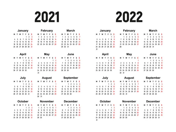 Kalender 2021 2022 Week Begint Maandag Basis Business Template Vectorillustratie — Stockvector
