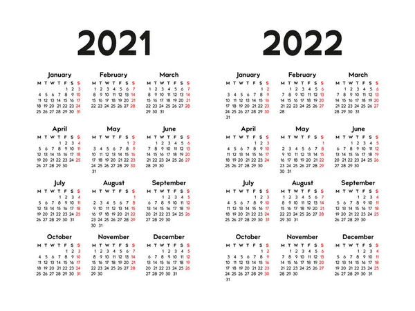 Календарь 2021 2022 Неделя Начинается Понедельник Основной Бизнес Шаблон Векторная — стоковый вектор