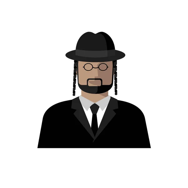 Icon Jewish Man Glasses Hat Formal Suit Male Avatar Flat — Stock Vector
