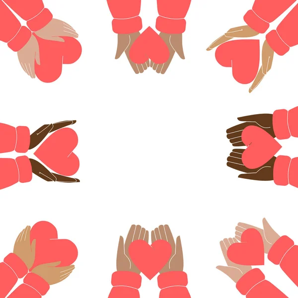 Руки Держащие Руках Сердце Символ Мира Помощи Сотрудничества Благотворительности Волонтерства — стоковый вектор