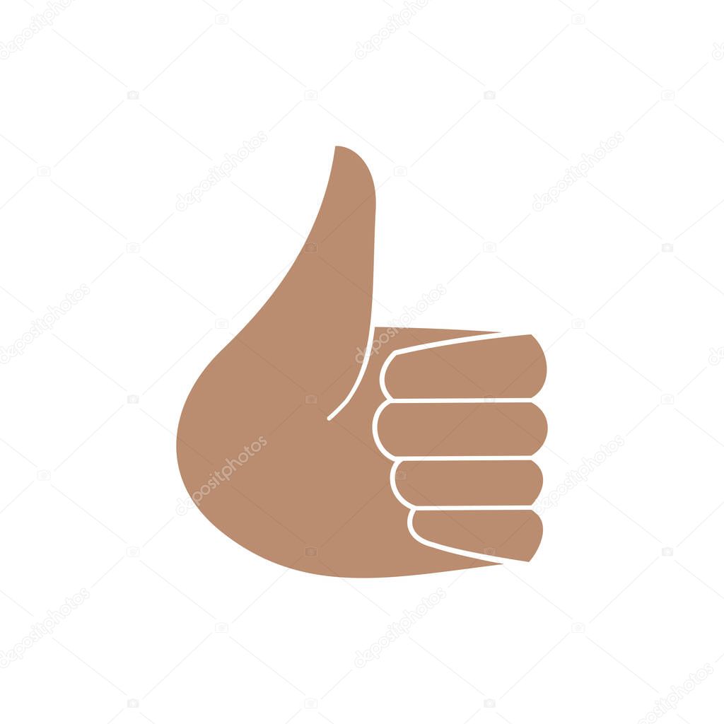 Hand with thumb up, color vector illustration in flat style. Monochrome isolated image on a white background