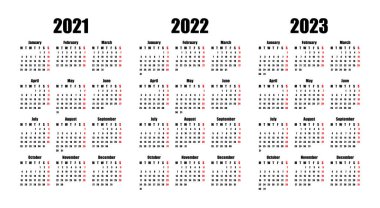 Calendar 2021, 2022 and 2023, week starts on Monday, basic business template. vector illustration vector