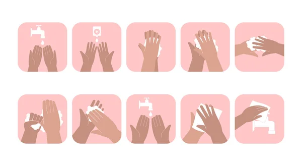 個人の手の衛生 病気の予防および医学教育のインフォグラフィック あなたの手を段階的に洗う方法 ベクターイラスト — ストックベクタ