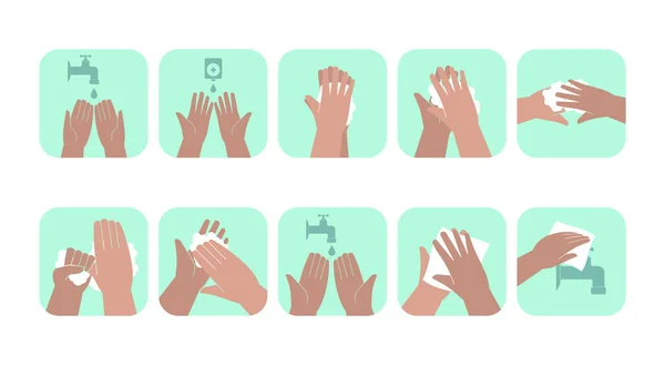 個人の手の衛生 病気の予防および医学教育のインフォグラフィック あなたの手を段階的に洗う方法 ベクターイラスト — ストックベクタ