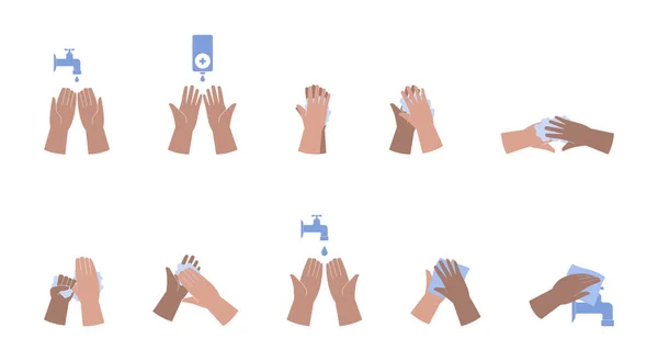Persönliche Händehygiene Krankheitsvorbeugung Und Medizinische Aufklärungsgrafiken Wie Man Sich Schritt — Stockvektor