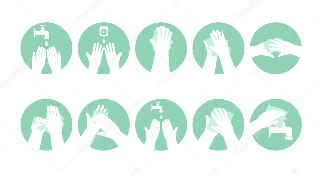 Personal hand hygiene, disease prevention and medical educational infographics: how to wash your hands step by step. Vector illustration