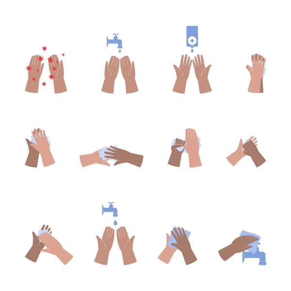 Persönliche Händehygiene Krankheitsvorbeugung Und Medizinische Aufklärungsgrafiken Wie Man Sich Schritt — Stockvektor