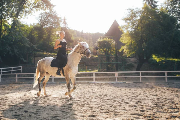 Szőke lány lovaglás — Stock Fotó
