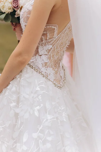 Bela noiva em um vestido de casamento luxuoso — Fotografia de Stock