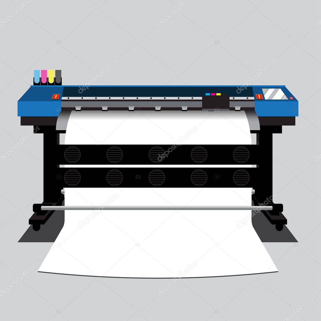 Wide and large blue printer, sometime call plotter. This machine for printing industry and advertising such as Banner or Signage, in and outdoor.