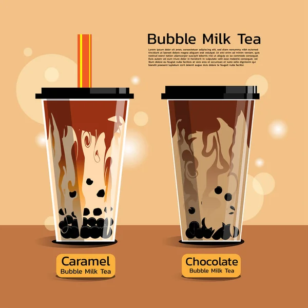 Bubble Milk Tea Set Chocolademelk Karamelmelk Smaak Zeer Beroemde Drank — Stockvector