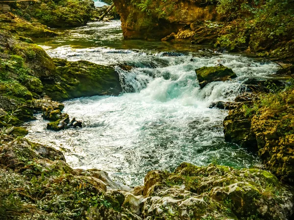 Vista sulla cascata delle Gole di Vintgar in Slovenia — Foto Stock