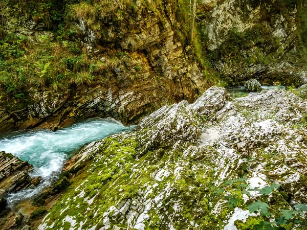 Vista sulla cascata delle Gole di Vintgar in Slovenia — Foto Stock