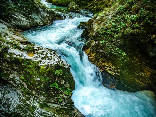 Vista sulla cascata delle Gole di Vintgar in Slovenia — Foto Stock