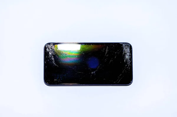 View Cracked Screen Smartphone Isolated White Background — Stock Photo, Image