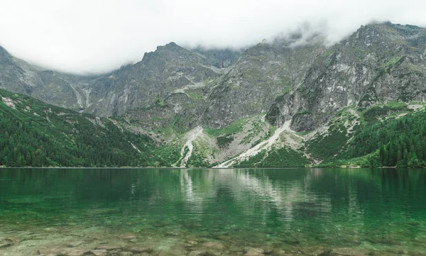 Landscape of unreal lake with clear water in mountains. Sea of the Sea. Tatra Mountains, in southern Poland. Background